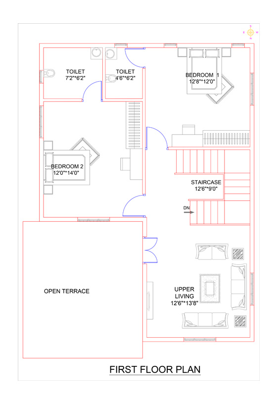 30x40 North face vastu house plan