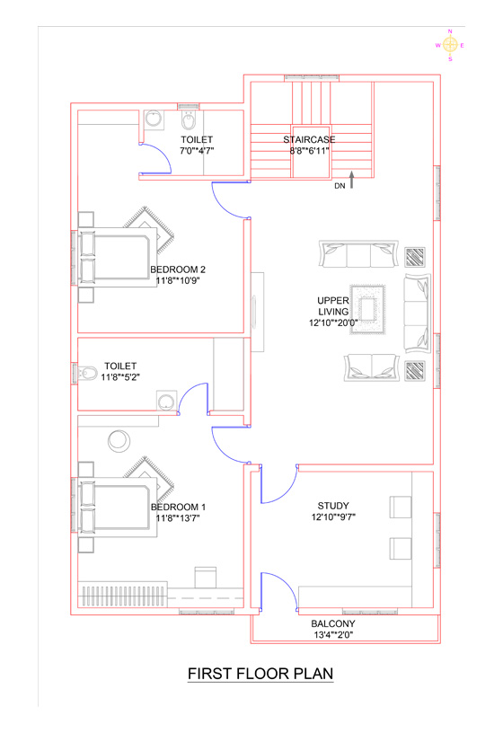 30x40 South face vastu house plan