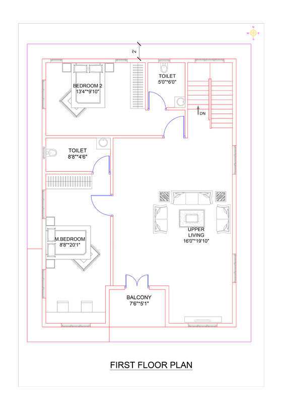 30x40 South face vastu house plan