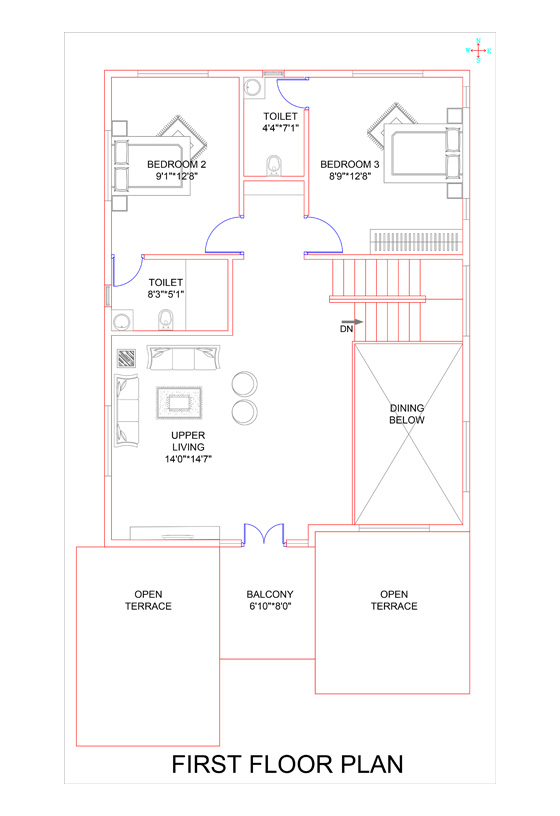 30x50 South face vastu house plan